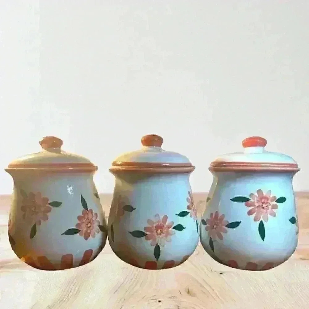 Hand-Painted Ceramic Floral Jar Set With Lids